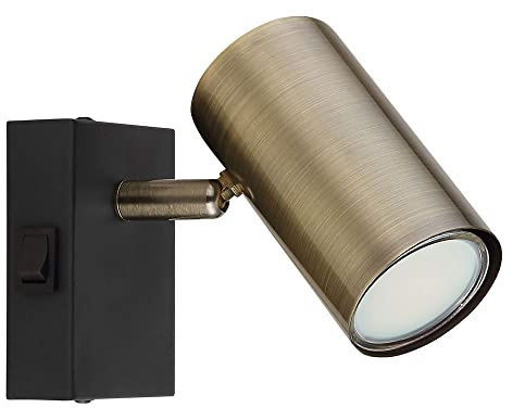 Wandleuchte messing Wandstrahler beweglich mit Schalter Spotleuchte, Spot flexibel, Metall schwarz, 1x GU10 Fassung, DxHxÜ 7x10x12cm