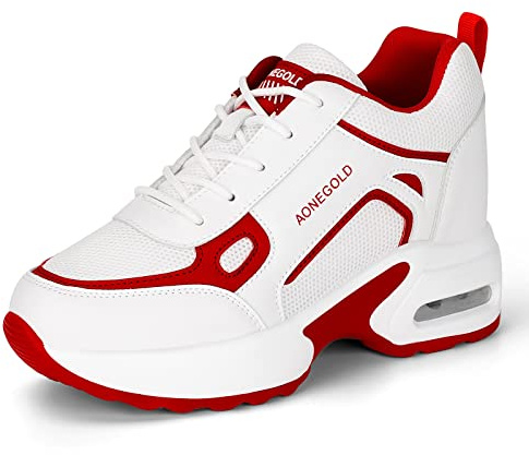 AONEGOLD Baskets Compensées Femmes Chaussure de Sport Gym Fitness Sneakers Lacets Plateforme Talon(Rouge-6037,40EU)