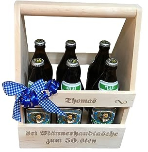 Der massive Flaschenträger - Bierträger, Männerhandtasche, Biertaxi, Werkzeugkiste - wahlweise mit und ohne Metallöffner Erle - Gravurfähig