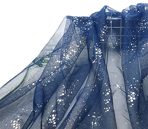160 cm x 3 m tylltyg, glittertyll dekorativt tyg med små paljetter, dekorativt tylltyg för bröllop, fest, bankett, dekoration, hantverk, bröllop, bordsdekoration, present, båge, dekorativt tyg, marinblå