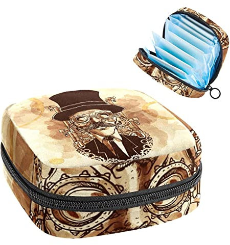 Tragbare Tampon-Aufbewahrungstasche, Tampon-Halter für Geldbörse, feminines Produkt-Organizer, Steampunk-Mann, Mehrfarbig, 4.7x6.6x6.6 in/12x17x17 cm
