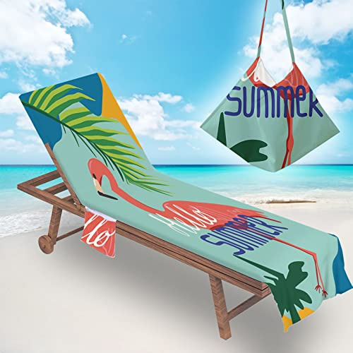 FANSU Beach Chair Cover Towel Summer Sun Lounger Towels with Pockets, Summer Printed Sunbed Lounger Cover for Beach Garden Vacation Outdoor Indoors (75x210cm,Flamingo)