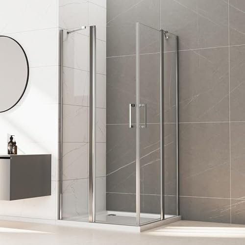 Duschkabine 90x120cm Pendeltür, Eckeinstieg Duschabtrennung mit Teilschwenkung 90 x 120 Schwingtür Glas Dusche mit fester Segment aus 6mm ESG Nano Sicherheitsglas, Duschwand Höhe 185cm