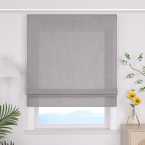 ESLIR Raffrollo mit Klettband Uni Gardinen Küche Blickdicht Raffgardinen Wohnzimmer Bändchenrollo mit Klettschiene Grau BxH 80x140cm 1 Stück