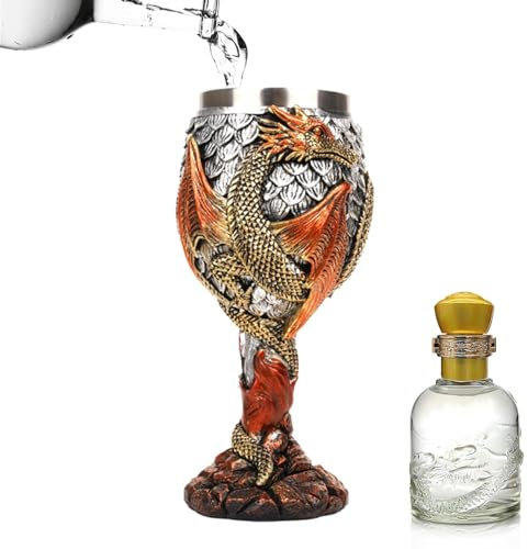 Verre médiéval – Verre à vin rouge créatif en 3 dimensions, 117 ml, tasse médiévale avec motif dragons | Calice à vin médiéval en acier inoxydable pour décoration d'intérieur, 9 x 9 x 18 cm, couleur
