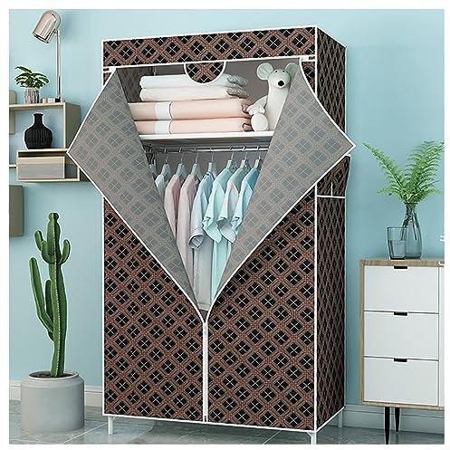 UYSELA Stoff-Kleiderschränke,Stoff-Kleiderschrank mit Hängeregalen und Reißverschluss,Faltbarer Kleiderschrank für Erwachsene,tragbare Garderobe (Farbe: Braun,Größe: 70 x 43 x 155 cm)