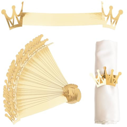 URROMA Gold Reflective Napkin Holder Rings, 50 Pcs Crown Paper Napkin Rings Buckles Holder for Wedding Dinner Party Celebration Table Centerpieces Decor