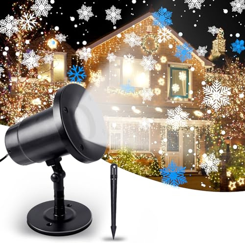 NEMMXUB Outdoor Christmas Projector, LED Snowflake Projection Lights, IP65 Snowflake Projector Lamp for Christmas, Halloween, Family Parties