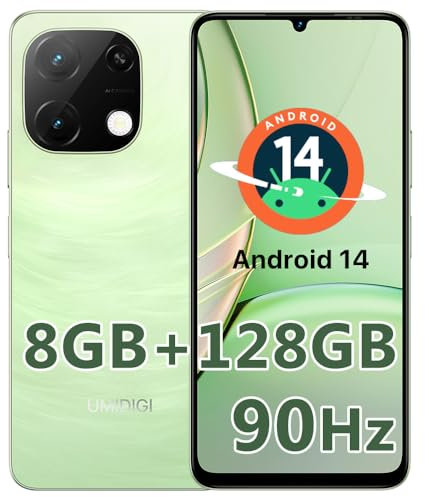 UMIDIGI Mobile Phones, 128GB ROM/1TB TF, Android 14 SIM Free Unlocked Smartphone G9T,6.75 HD+ 90Hz,18W PD 5000mAh Battery, 4GB RAM,13MP, AI Face & Fingerprint Unlock,Dual SIM 4G Phone, GPS,Green