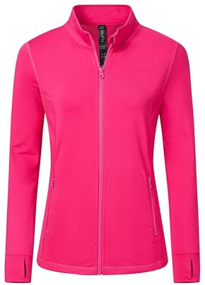 MoFiz Ladies Athletic Jackets Zip Up Slim Fit Fleece Lined Workout Tops with Pockets for Winter Hiking Outdoor Rose Red 2XL