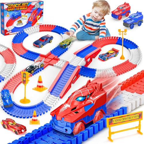 Toyokid Spider Construction Race Tracks, Spider Toys for Boys 3-6 Kids Toy for 3-6 Year Old Boys Birthday Easter Gifts for 3-9 Year Olds Girls Toddler Toys Construction Gifts Toy Cars 251 PCS