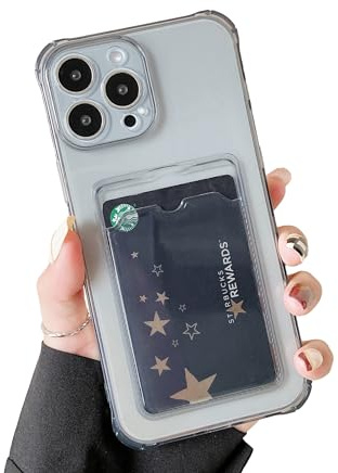 DEFBSC for iPhone 16 Pro Max Clear Case with Card Holder, Black | Transparent Card Slot Back Wallet Phone Case,Ultra Slim Soft TPU Shockproof Protective Cover,Shock-Absorbing