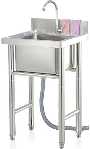 USMCPQVXN Lavello da Cucina Commerciale con Rubinetto, Lavello da Incasso a Una Vasca Outlast, Lavello da Bar con Scolapiatti, Lavabo per Lavanderia Antigraffio, 50X50X80 cm/60 * 60 * 80Cm