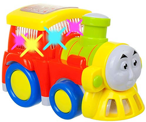 alles-meine.de GmbH große - Eisenbahn - Sound + Fahr- & Wendeautomatik + LED Licht - fährt elektrisch - rot - bewegliche Räder - Batterie betrieben - Wendefunktion Bahn Zug Lok L..