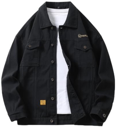 ZUOYIMEI Vintage Jacke Männer Herren All-Match Trend Casual Jacke Herren Jugend Hip Hop Gutaussehend Jacke Herren Lose Mode Temperament Jeansjacke Herren H-Black XL