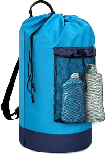 OUUTMEE Grande sacco per la biancheria, da viaggio, impermeabile, pieghevole, con spallacci regolabili, capacità per lavanderia, college, blu scuro+nero