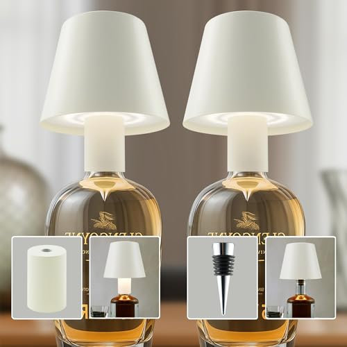 2 Stück Flaschenlampe Vollmetall, Dimmbares Flaschenlicht mit 3 Modi, Flaschenlampe Aufsatz Led, 2 Lampenfassung, USB C Aufladbar, IP54, Led Flaschenlampe für Wohnzimmer und Schlafzimmer, Weiß