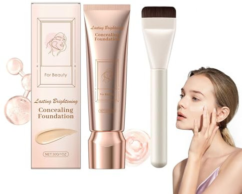 Fondotinta Liquido Zynewa, Finish Naturale, Impermeabile, Lunga Tenuta, Correttore Completo di Copertura Completa, Avorio, Naturale, Grano, 30 g