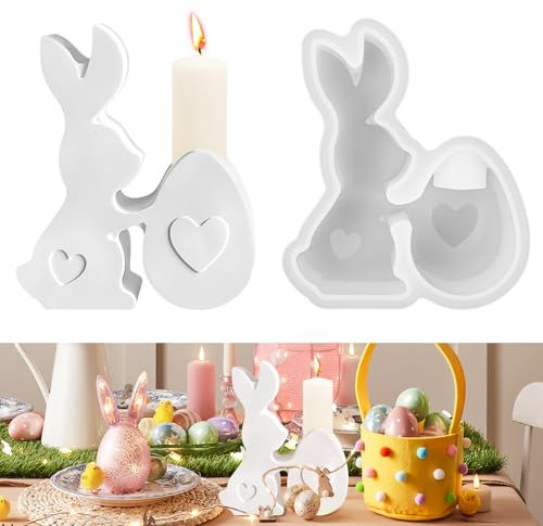 Byffoer Silicone Easter Egg Bunny Moulds - White, Egg Shaped, Half Cup Capacity, Craft Mould
