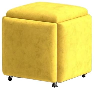 Multifunktionaler 5-in-1-Sitzwürfel: Stapelbarer Sofasesselhocker mit Drehrolle und gepolstertem Sitz, buntes Tech-Stoff, Gelb, 35 x 35 x 35 cm