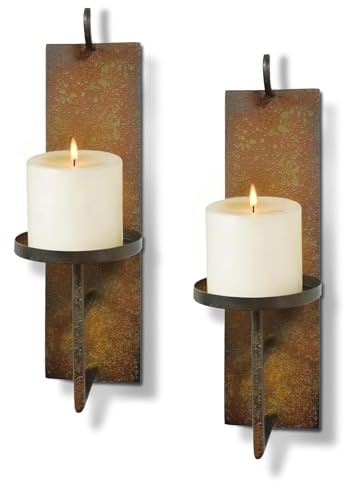 Woparty Set of 2 Vintage Wall Candle Sconce, Distressed Iron Metal, 15.6 x 3.9 inches, Rustic Farmhouse Style