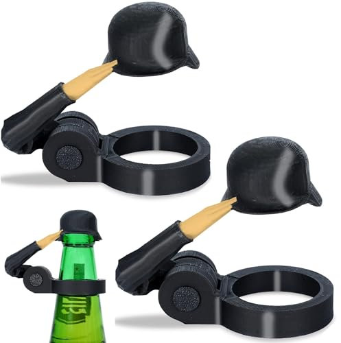 Soldier Salute Bierhelm, Wiederverwendbar Dekorativ Staubdicht Flaschenverschluss Bierflaschen, Lustiger Salute Soldaten Bier Helm für Veteranen, Aktive Soldaten-Liebhaber, Vatertag (2 Stück Schwarz)