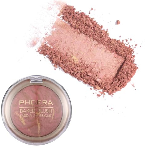 Phoera Blush in polvere al forno, riccamente pigmentato e costruibile, fard minerale multi-tonale per un bagliore giovanile, satinato e luccicante, disponibile in 6 tonalità (201 Amore, taglia unica)