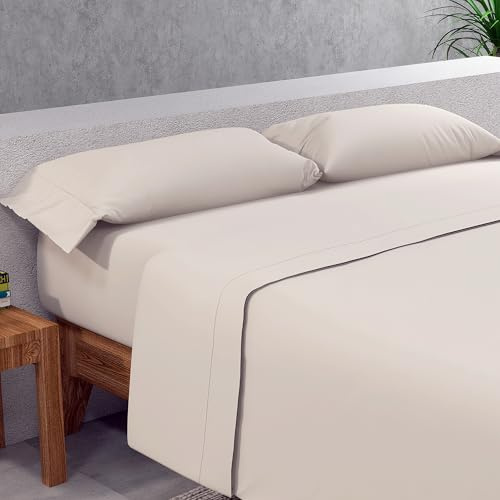 SOMNI HOME Sábanas Lisas Suaves. Juego Completo para Cama 150 cm – Sábanas Ajustables y Transpirables. para Dormitorio Individual. Color Beige.