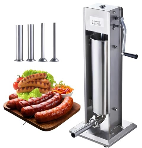 Stainless Steel Vertical Sausage Stuffer Machine with Suction Base and Manual Crank, Ideal for Home and Commercial Meat Processing