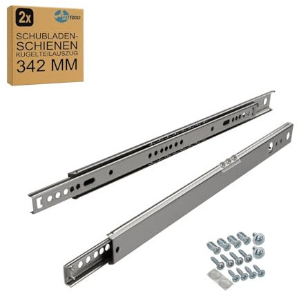 SOTOOLS 1 Paar Kugelteilauszug, 342 mm Länge, max. 15 kg, kugelgelagert | Robuster, kugelgelagerter Teilauszug, Maße (H x B) 27 x 10 mm, inkl. Schrauben.