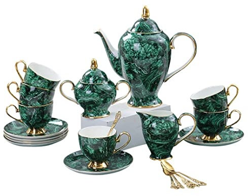 MEIZHITU Service à thé 21 pièces en céramique pour 6 personnes avec sucrier et bouilloires à lait en porcelaine anglaise européenne