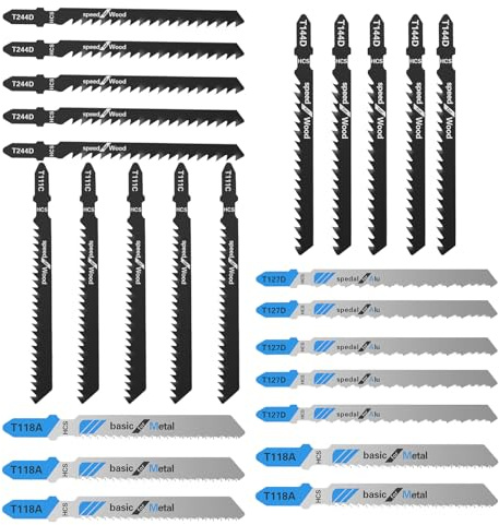 25-piece T-Shank Jigsaw Blades, Professional Jig Saw Blades Set, Reciprocating Saw Blades Metal for Wood, Plastic and Metal Cutting