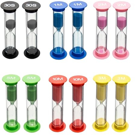 Lot de 12 Sabliers Colorés pour Enfants,Sablier Brossage Dents Enfant,Sablier Enfant,Sablier,30 Secs/1 Min, 2 Min, 3 Min, 5 Min, 10 Min,pour Enfants, pour La Maison Et La Chambre d'enfant