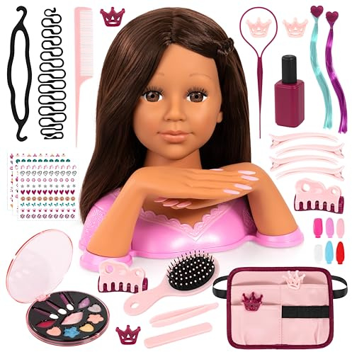 Bayer Design 90090AC Charlene Magic Nails Frisier- und Schminkkopf mit Händen und Fingernägeln, Make-up, Haarzubehör, Sticker, Braun