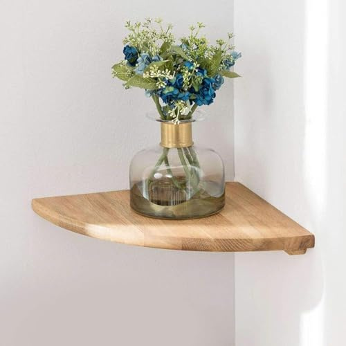 Gieanoo Étagère d'angle à suspendre, 18 cm, en chêne massif, étagère murale en bois avec extrémités rondes, style vintage maison de campagne, pour chambre à coucher, salon, rayon de courbure