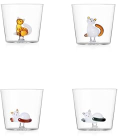 Ichendorf Milano Set di 4 Tumbler Assortiti, Collezione Tabby Cat, 35 cl, Vetro Borosilicato, Fatto a Mano
