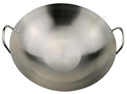 Ollas de Cocina Wok sin Revestimiento Profesional Grande Wok sartén Skill Pan con Mango Wok multifunción de Acero Inoxidable 40cm