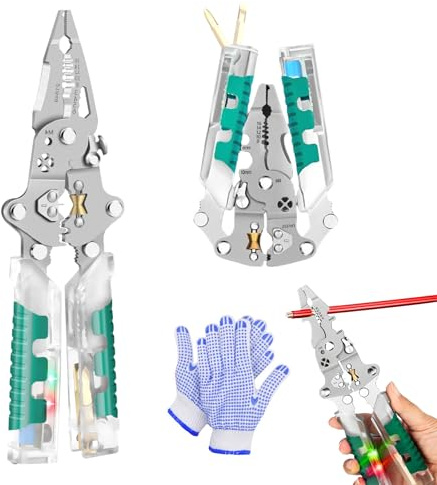 Wire Strippers Electrical, 2026 New 8 in 1 Electricians Pliers, Multi 18 in 1 Foldable Ｗires Stripper Tester Electrician Repair Tool Fixion Tools
