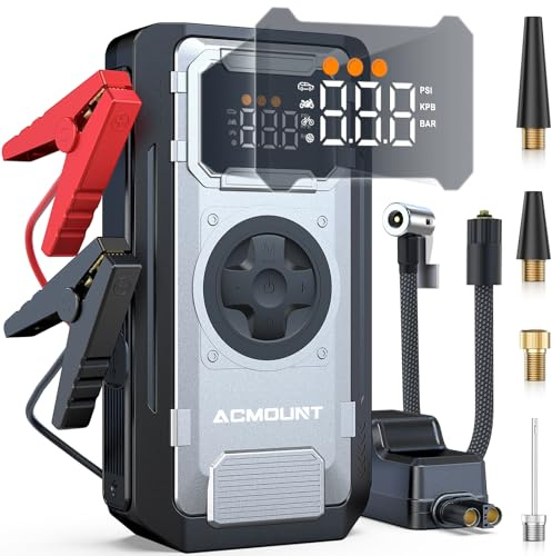 Acmount 6000A Starthilfe Powerbank für Pkw mit Kompressor 150PSI, Auto Starthilfe Powerbank für All Benzin und 10L Dieselmotor, Starter Powerbank mit 600LUM LED-Licht und USB-Schnellladung