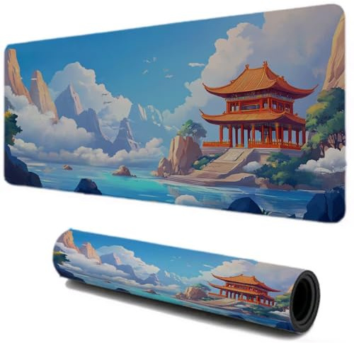 Tapis de Souris, Tapis de Souris Gamer XXL 1000x500, Haute Précision et Vitesse sous Main Bureau, Base en Caoutchouc Antidérapant et Imperméable, Accessoire Bureau pour PC (La Tour La Montagne) I375