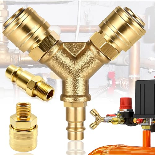Benaton Druckluft anschluss Druckluftverteiler, Messing Druckluft Verteiler 1/4BSP Schnellkupplung, Druckluftverteiler 2-fach Kupplungen Messing Dicht 7,2 NW Y-Verteiler 1/4 Zoll Kupplungsstecker