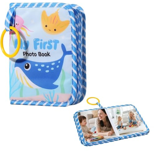 1PCS My First Baby Photo Album,Soft Cloth Family Photo Book with Name Card and Name Tag,Holds 17 4x6 Pictures,Fabric Kid Memory Keepsake Gift,Soft Cloth Photo Book for Baby Shower Newborn Toddler
