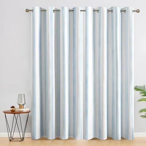 DSRDRFG Hellblau-weiß gestreifte Verdunkelungsvorhänge für Schlafzimmer und Wohnzimmer, 70 x 100 cm (B x H), minimalistisches, modernes, geometrisches, Blickdicht Gardinen mit Ösen, 2er Set