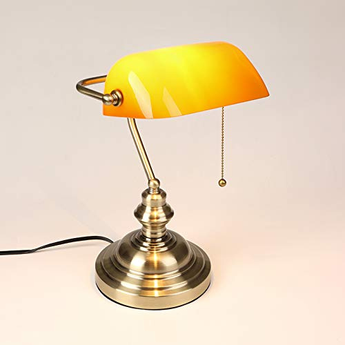 Lámpara de escritorio vintage de banqueros con pantalla de cristal ajustable, lámpara de mesa de bronce antiguo para dormitorio y oficina, accesorio de interruptor E27, decoración clásica de