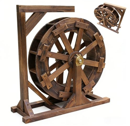 chengxiaorui Fuente de Rueda de Agua para Exterior, Fuente de Agua autogiratoria de Madera para jardín y Patio, Decoración rústica Retro para Estanque y Piscina, Circulación de Agua, Completa(20cm)