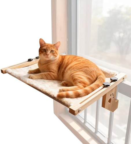 Hamaca De Ventana para Gatos - Reposadero de Madera para Descanso,con Una Suave para Hamaca De Ventana De Gatos En Interior - para Uso En Pared, Interior, Habitación, Apartamento Y Balcón