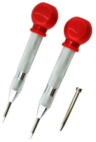 CYBERNOVA Juego de 2 punzones automáticos con 1 broca,herramienta de marcado por impacto con resorte y cómoda empuñadura roja,punzón de precisión para una sola mano para metal,madera,plástico y vidrio