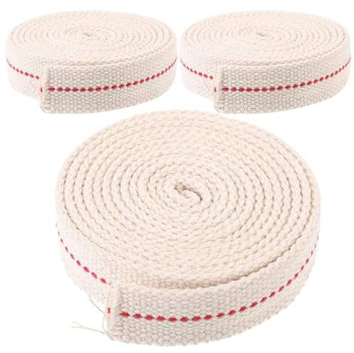 POPETPOP Mèche pour Lampe à Huile en Coton 100% Plat Beige, Absorption de Carburant, Flamme Stable et Fiable, pour Usage Intérieur Continu ou Camping, Pack de 3 Rouleaux