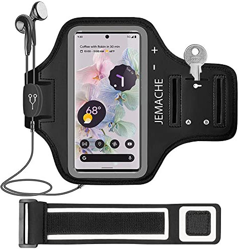 Pixel 9 8a 8 Armband, JEMACHE Water Resistant Gym Running Workouts Phone Arm Band Case for Google Pixel 9, 9 Pro, 8a, 8, 7a, 6a, 5 (Black)