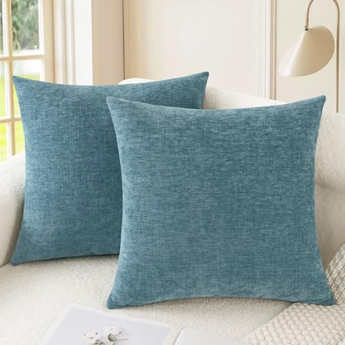 CaliTime Gemütliche Nackenrolle-Kissenbezüge für Couch, Sofa, Heimdekoration, einfarbig, weiches Chenille, 45 x 45 cm, Rauchblau, 2 Stück